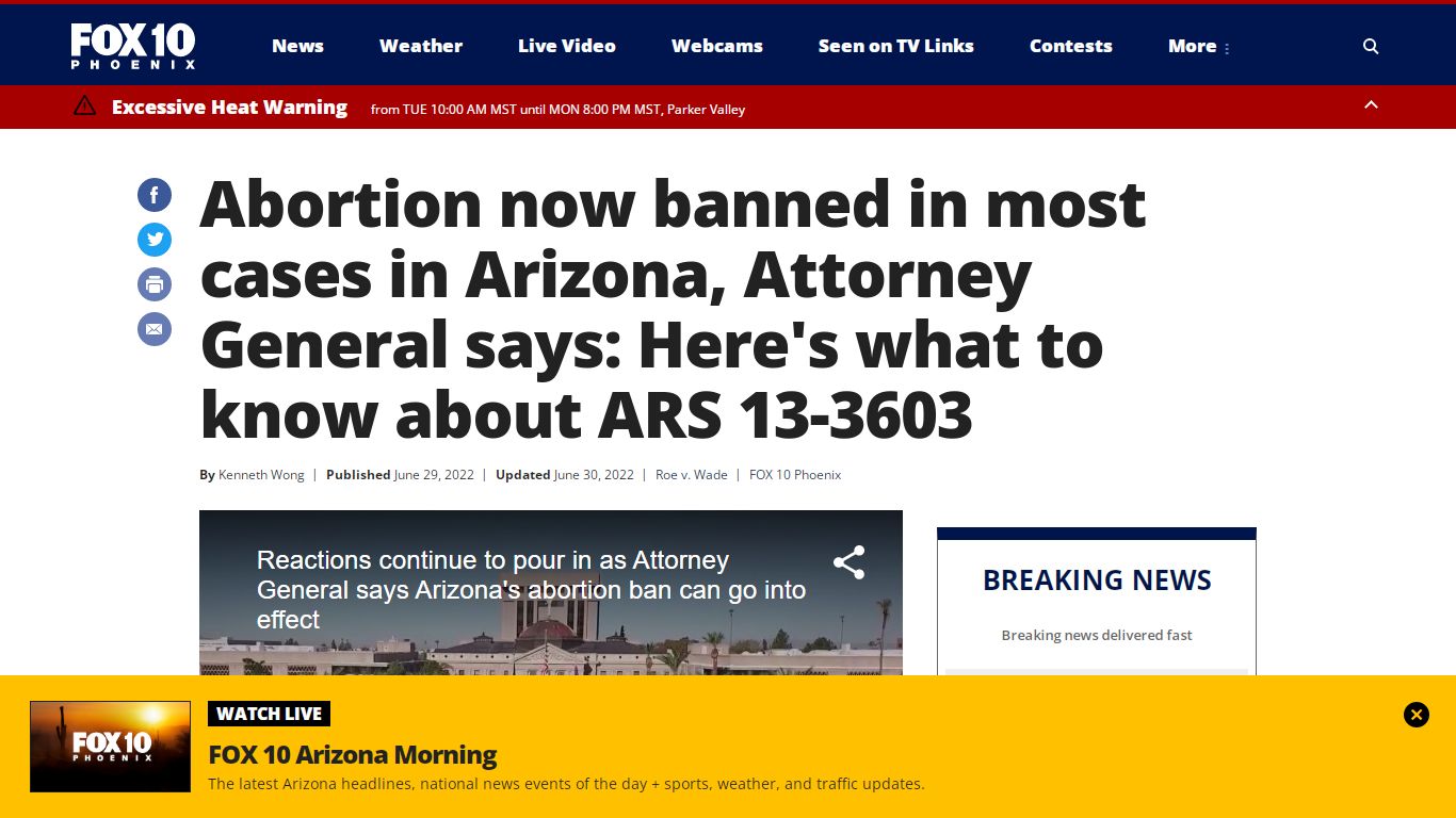 Abortion now banned in most cases in Arizona, Attorney General says ...